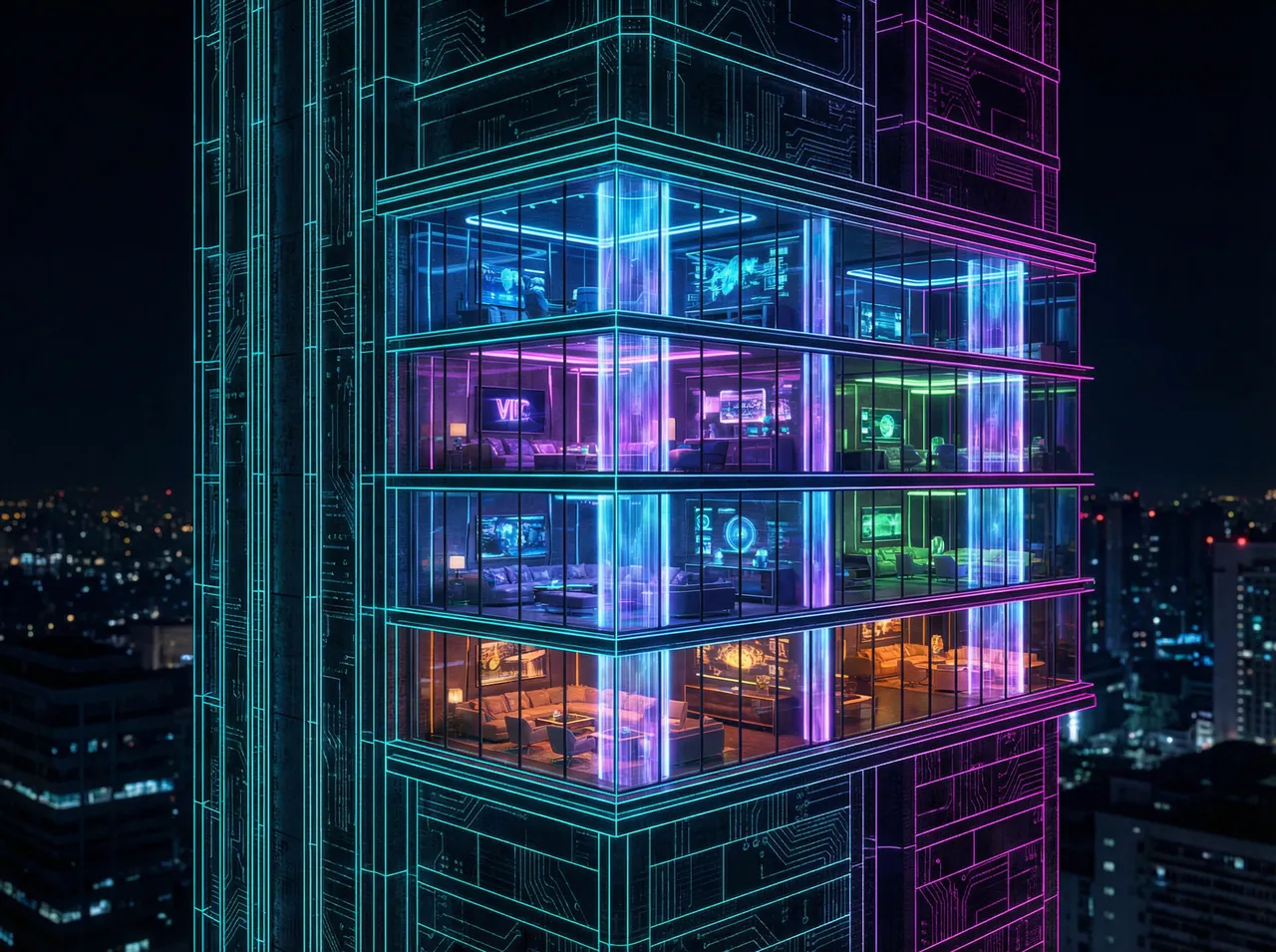 炸金花 霓虹线框摩天楼VIP层剖面图